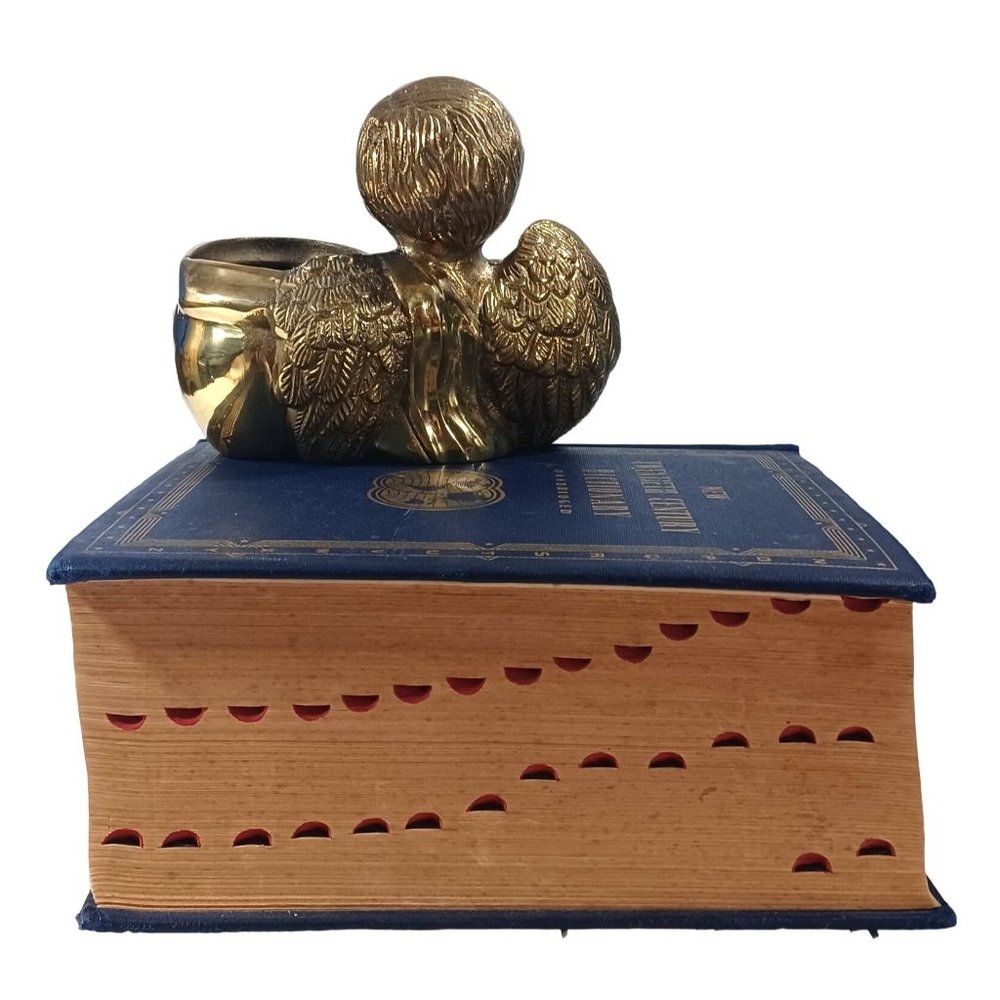 Brass Cherub Angel Putti Mid Century Shelf Sitting Sitter Planter Vase Vintage - Picture 6 of 9